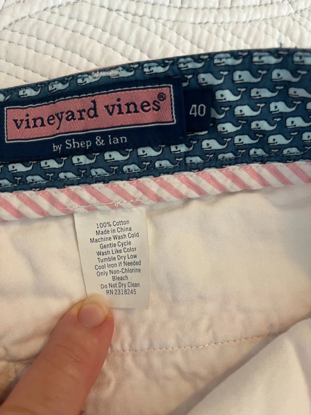 VINEYARD VINES SZ 40 FLAT FRONT COTTON SEERSUCKER SHORTS